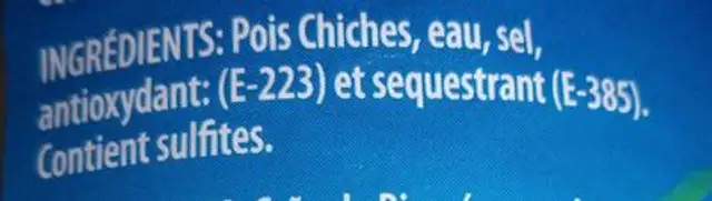 Pois chiches ingredients label