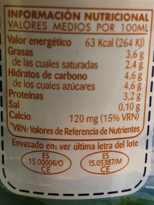 Leche Asturiana Hosteleria nutrition facts table