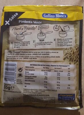 Mi salsa Pimienta verde nutrition facts table