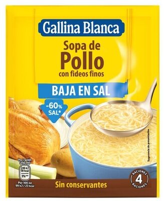 Sopa de pollo con fideos finos baja sal