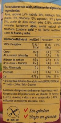 Caldo casero de verduras nutrition facts table