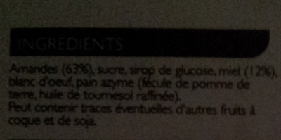 Turrón de Alicante ingredients label