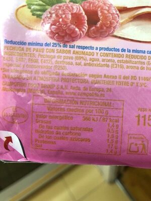 Cuida-t+ pechuga de pavo braseada bajo grasa nutrition facts table