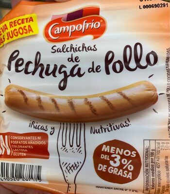 Salchichas de pechuga de pollo front packaging