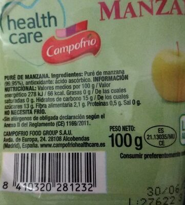 Puré de manzana front packaging