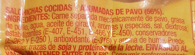 Hot dog bocadillo pavo ingredients label