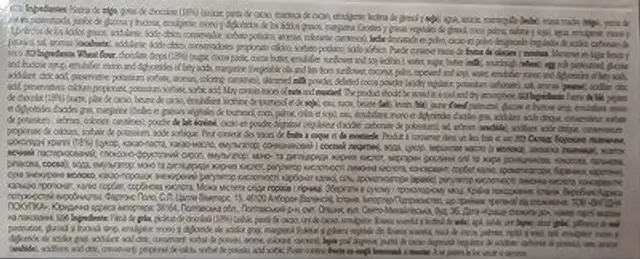 Panettone with chocolate chips ingredients label