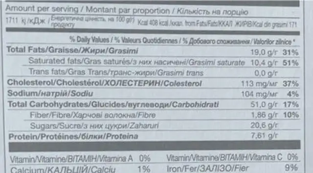 Panettone with chocolate chips nutrition facts table