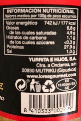 Gourmet bonito del norte aceite de oliva virgen extra nutrition facts table