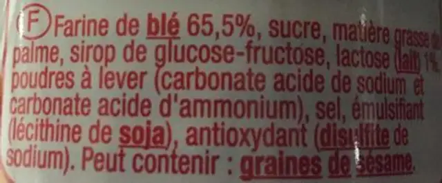 Galletas María ingredients label