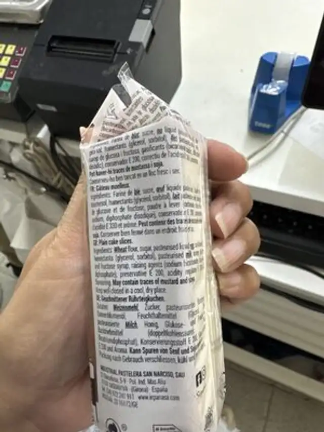 Bizcocho ingredients label