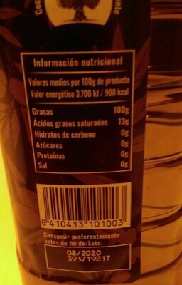 Aceite de oliva virgen extra nutrition facts table