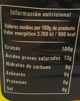 Aceite de oliva virgen extra nutrition facts table