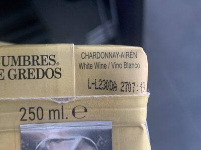 Chardonnay Airén ingredients label