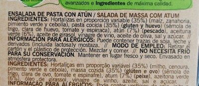 Ensalada de pasta con atun ingredients label