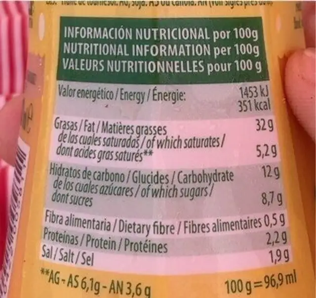 Salsa cheddar nutrition facts table