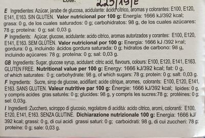 Piruletas rock nutrition facts table