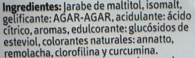 Jelly de frutas sin azúcar a base de algas marinas ingredients label
