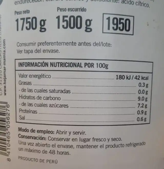 Pimientos del piquillo enteros extra nutrition facts table