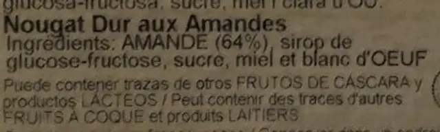 Turrón duro de almendra ingredients label