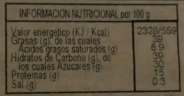 Turrón duro de almendra nutrition facts table