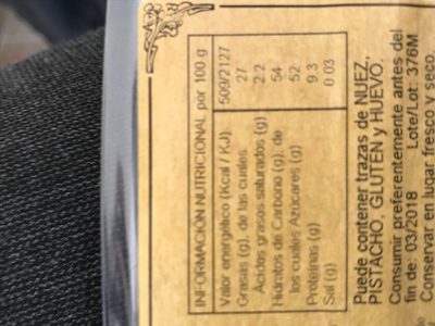 Turon praline almendra ingredients label