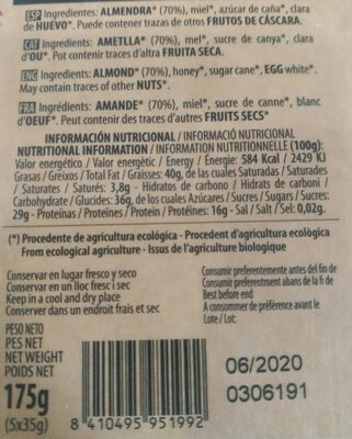 Torrons Vicens sport nutrition facts table