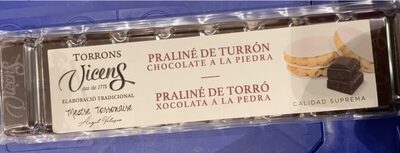 Praliné de turrón con chocolate a la piedra front packaging