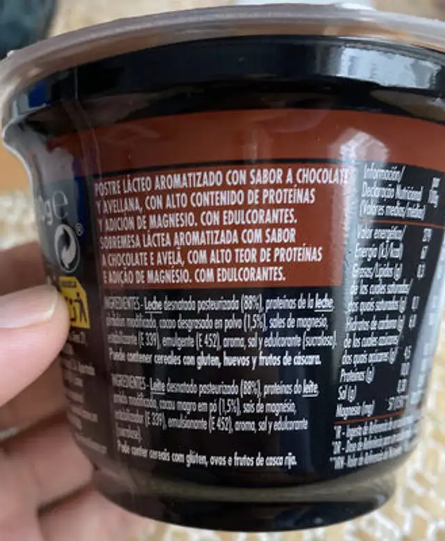 Hazelnut ingredients label