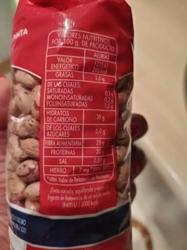 Alubia Pinta ingredients label