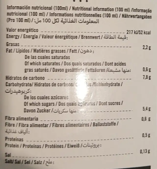 Bebida de chufa con jarabe de agave ecológica nutrition facts table