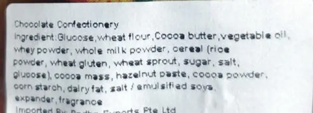 Crispy Chocolate Wafers ingredients label