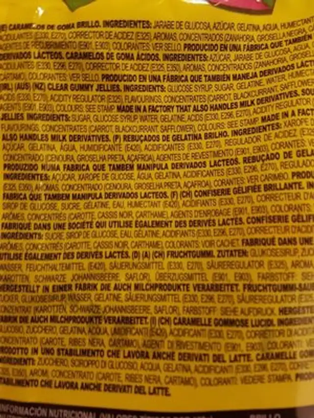 Fini Jelly Worms ingredients label