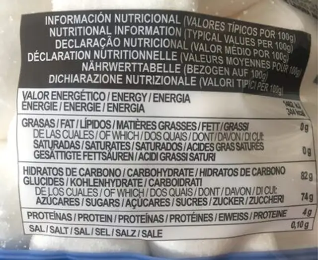 Marshmallow Golfballs nutrition facts table