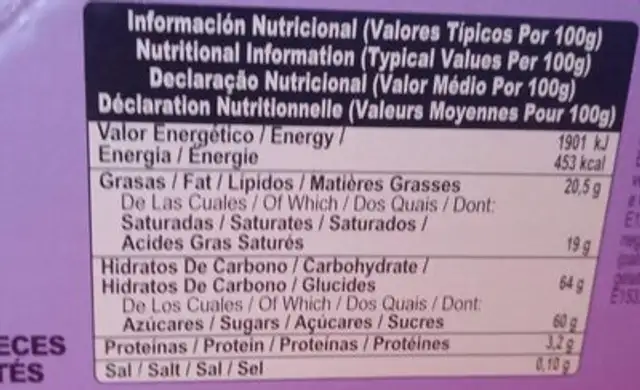 Mega Crujientes nutrition facts table