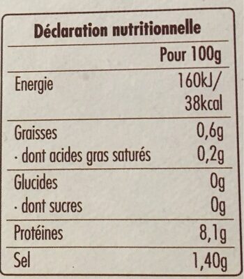 Couteaux crus surgelés nutrition facts table