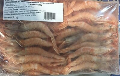 Gamba blanca del mediterraneo cruda ultracongelada front packaging