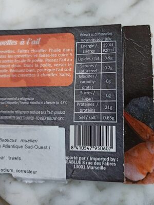 Queues de Crevettes sauvages crues congelees nutrition facts table