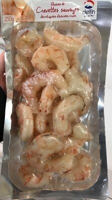 Queues de crevettes sauvages décortiquées déveinées crues front packaging