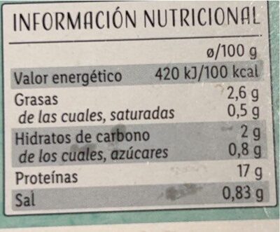 Langostino marinado nutrition facts table
