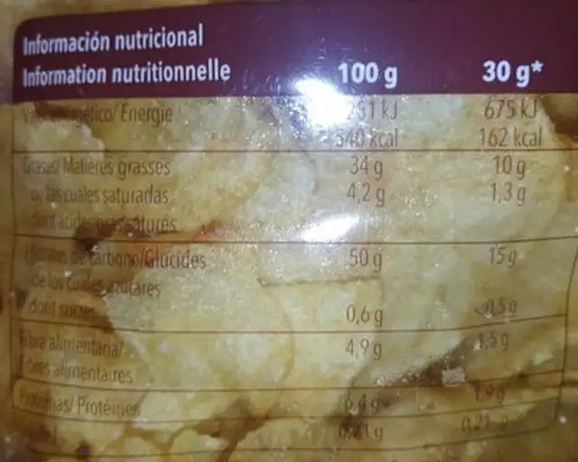 Patatas Fritas Caseras Frit Ravich 270G nutrition facts table