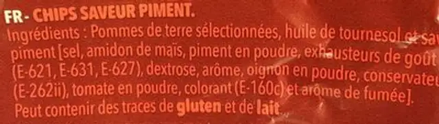 Chips Chilli 135 G. ingredients label
