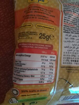 Natur snack by Aspitos nutrition facts table