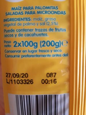 Palomitas ingredients label