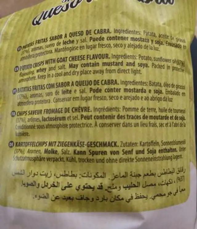 Patatas fritas sabor queso de cabra nutrition facts table