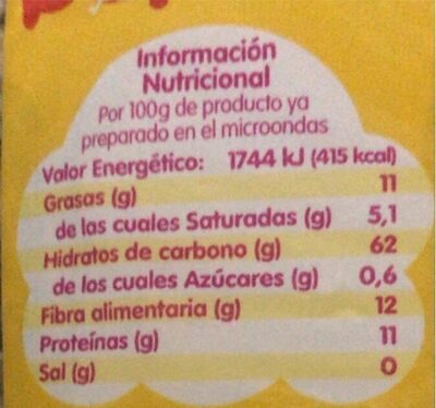 Palomitas dulces nutrition facts table