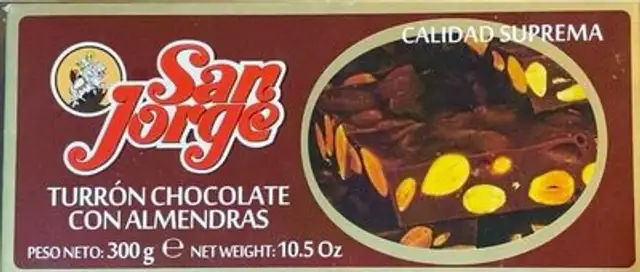 Turrón de chocolate con almendras front packaging
