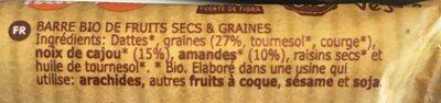 Raw bars fruits secs graines ingredients label