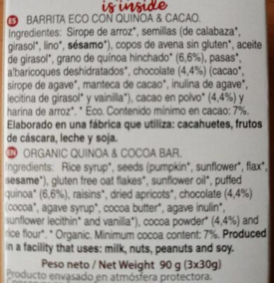 Natural bars Quinoa y Cacao