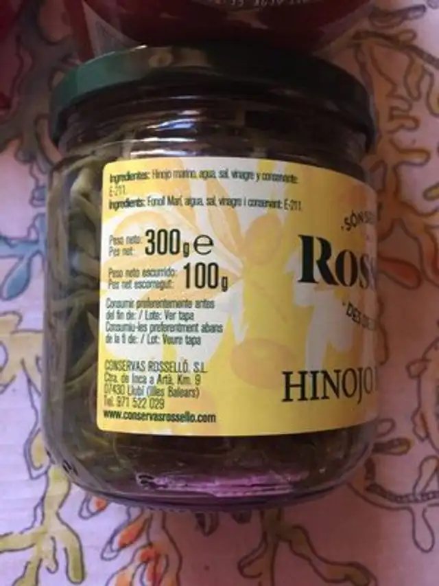 Hinojo marino ingredients label
